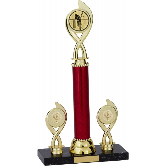 CRICKET TROPHY XL-SWIRL COLUMN PLASTIC TROPHY - WITH CHOICE OF SPORTS CENTRE - 16''
